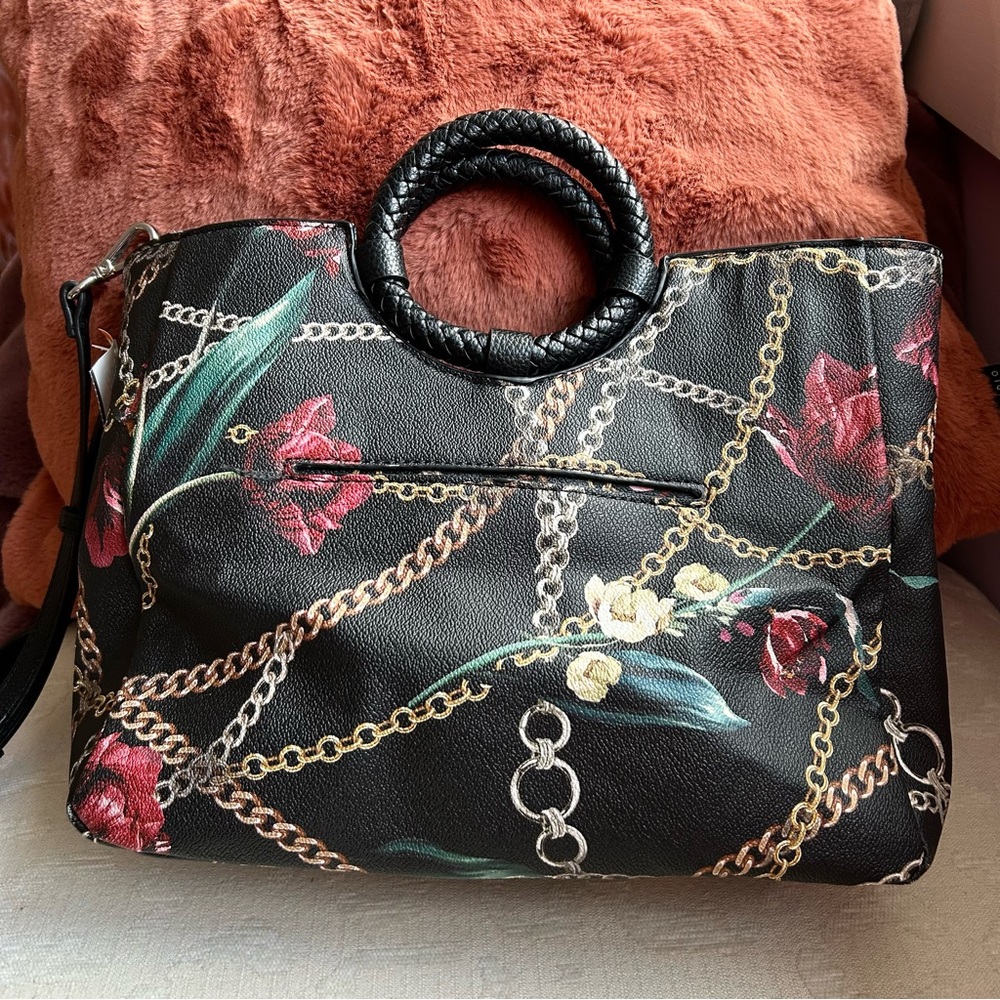 Dana Buchman, black floral vegan satchel crossbody bag - Picture 13 of 15